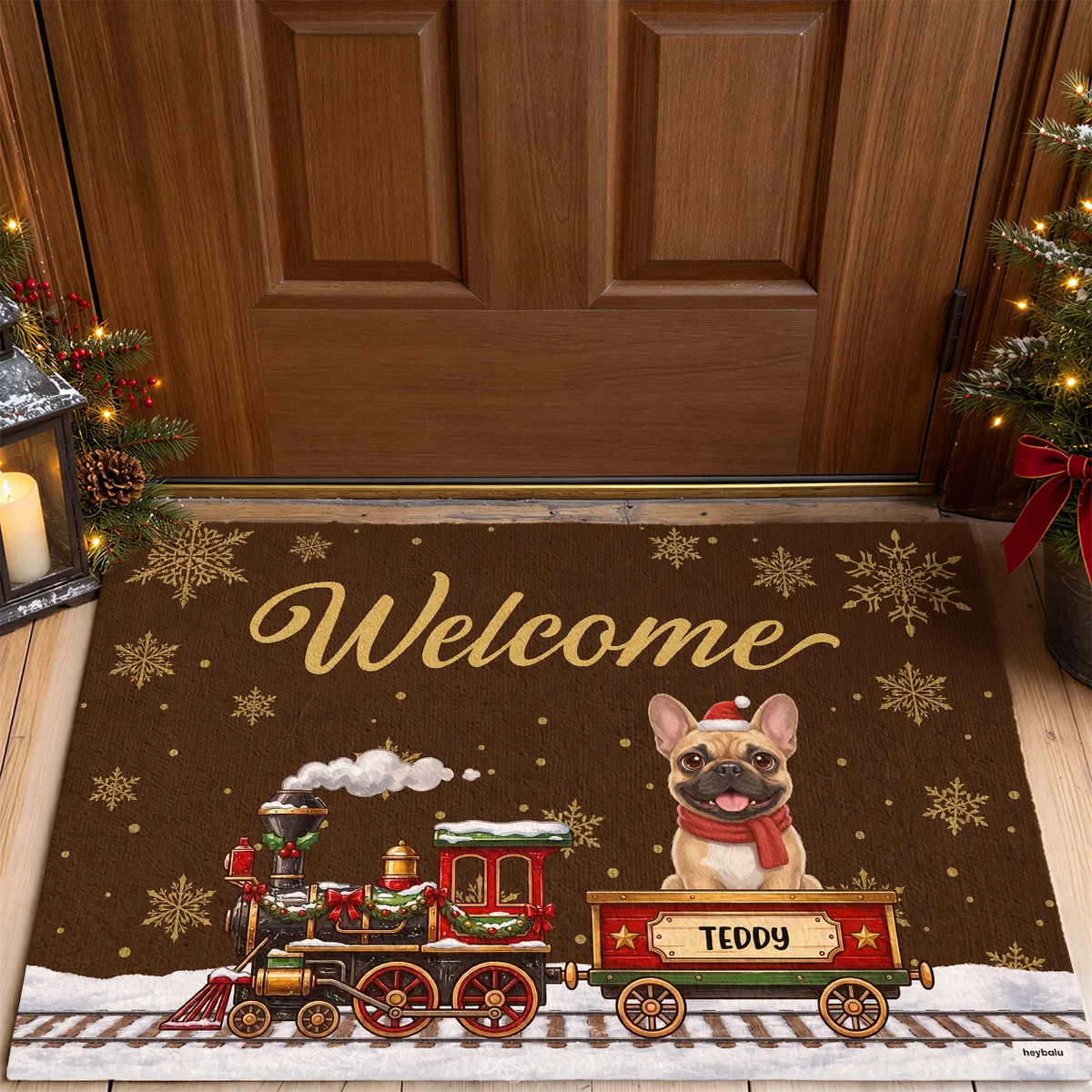 Personalized Doormat "Christmas Train Dog"
