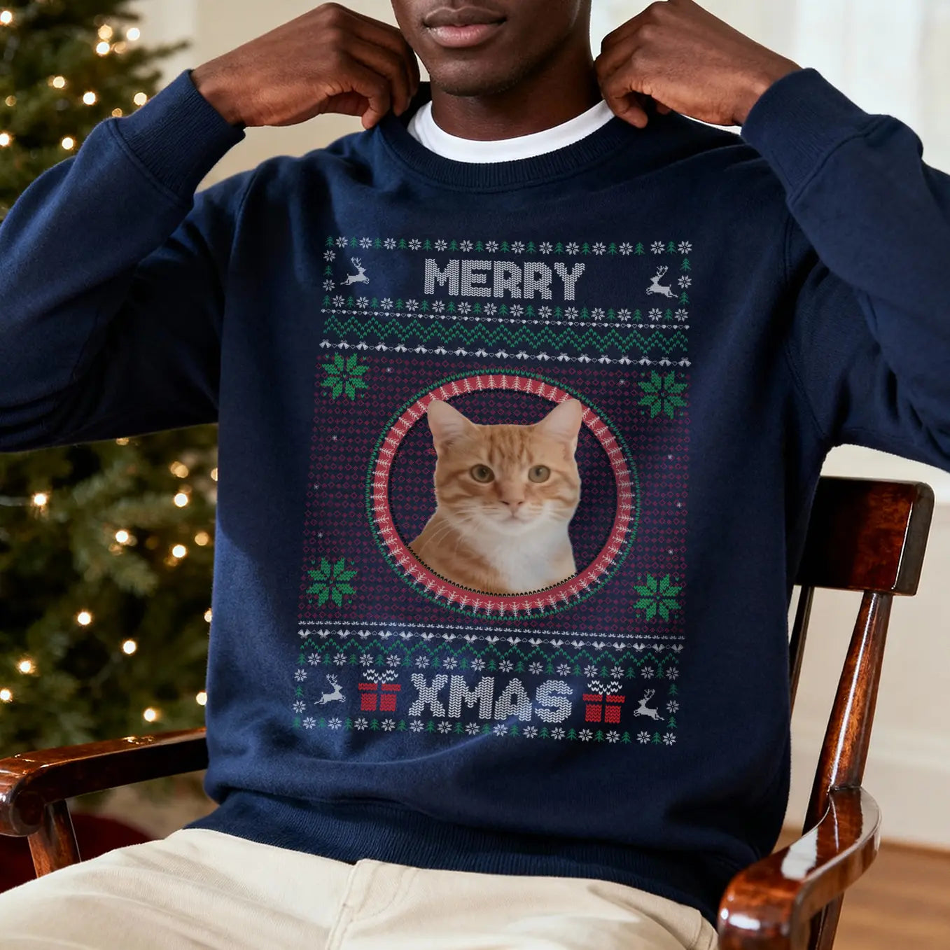 Personalized Christmas Sweater with Cat Photo