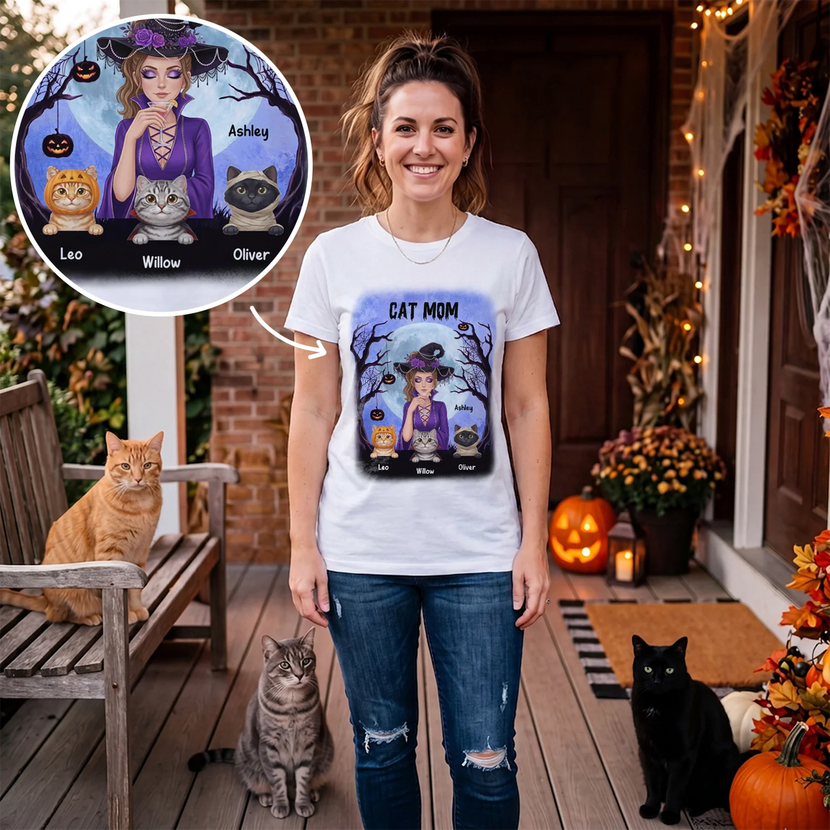 Personalized T-Shirt "Cat Mom Witch"