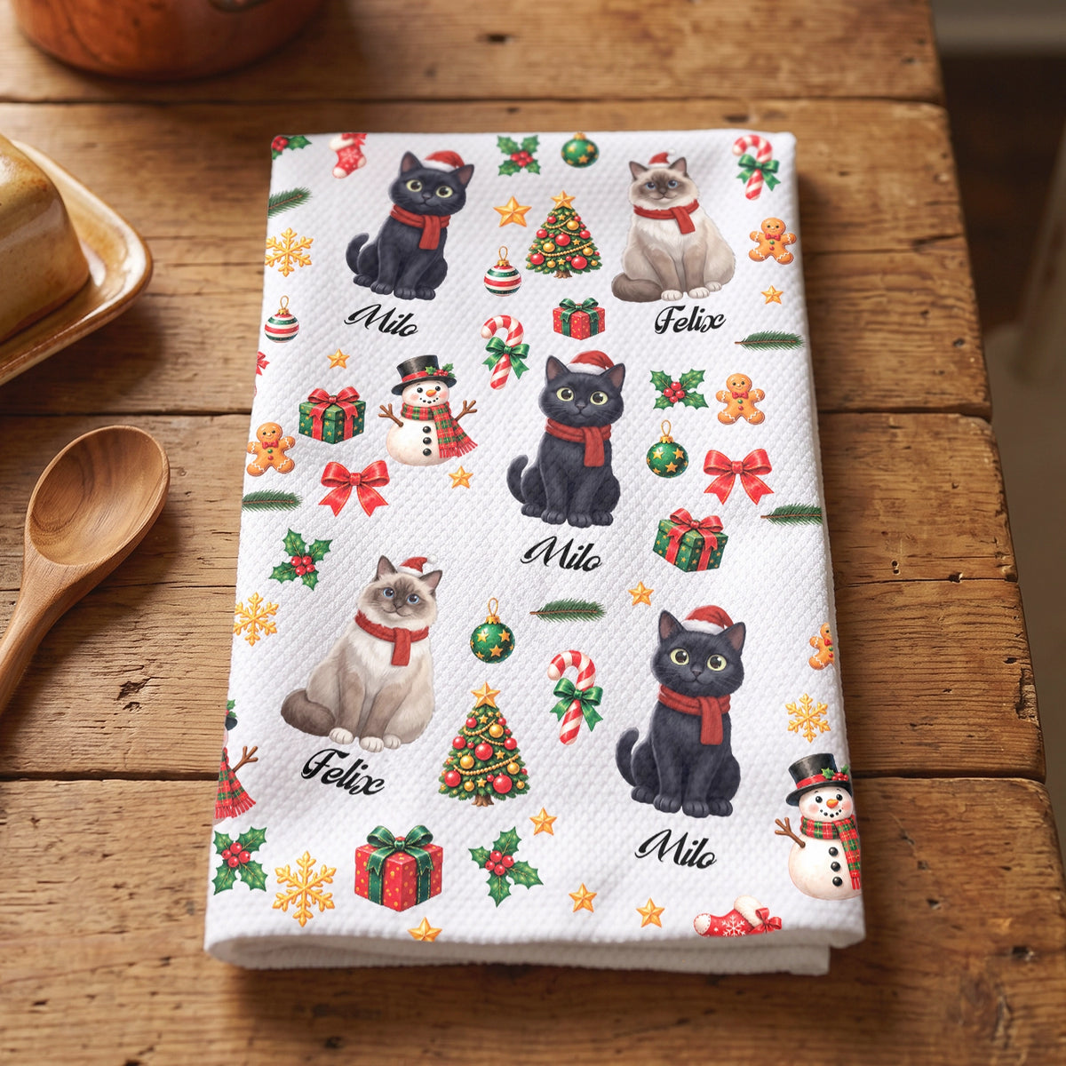 Personalized Kitchen Towel "Christmas Cat"