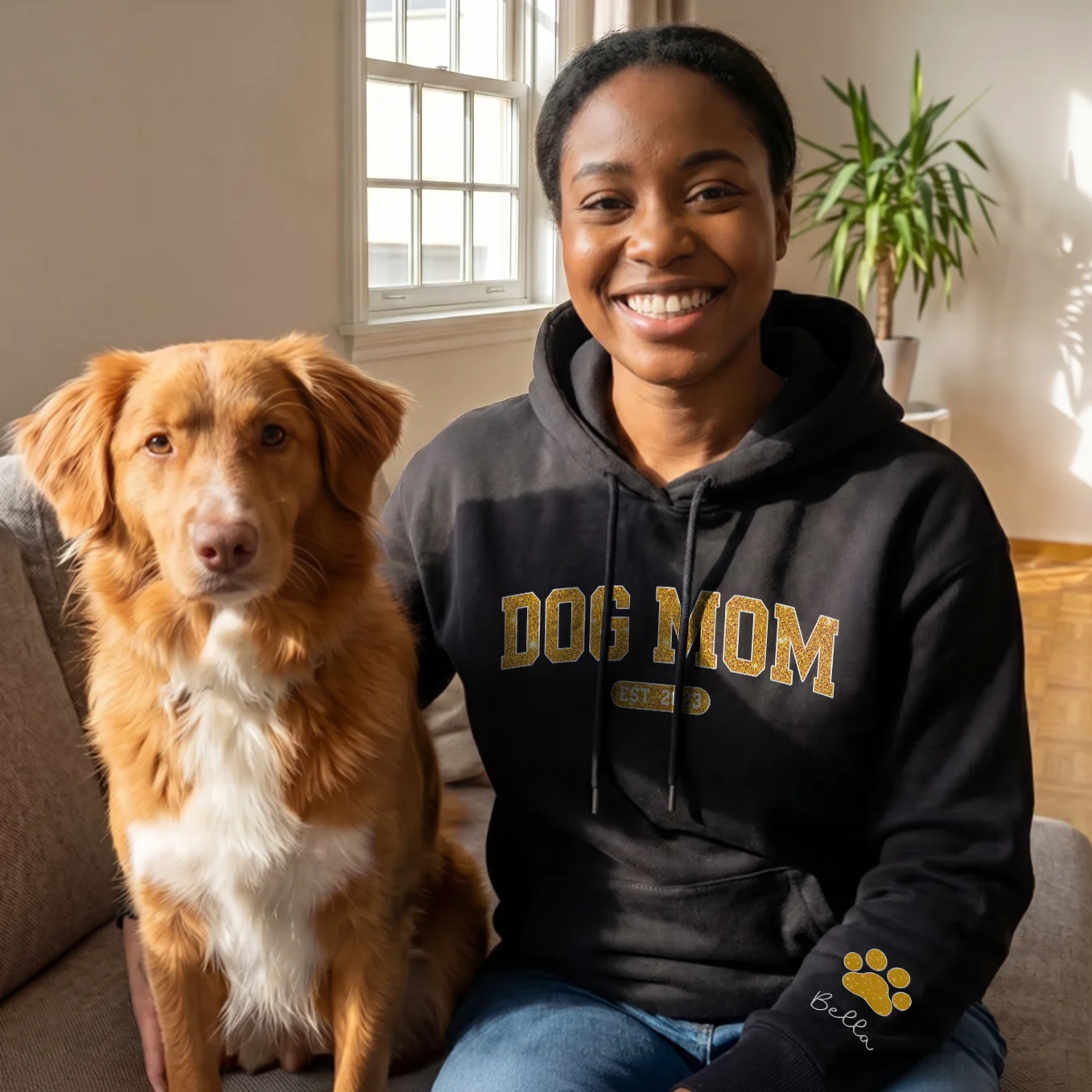 Personalized "Dog Mom Year" Hoodie with Sleeve Print