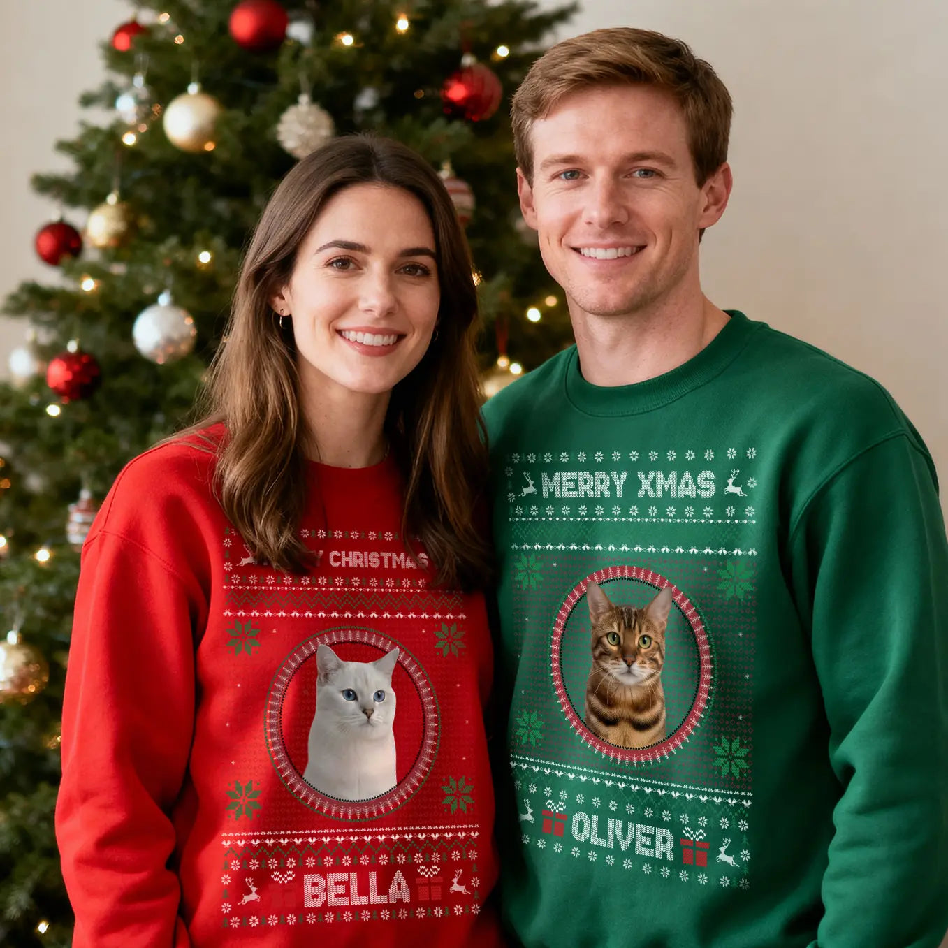 Personalized Christmas Sweater with Cat Photo