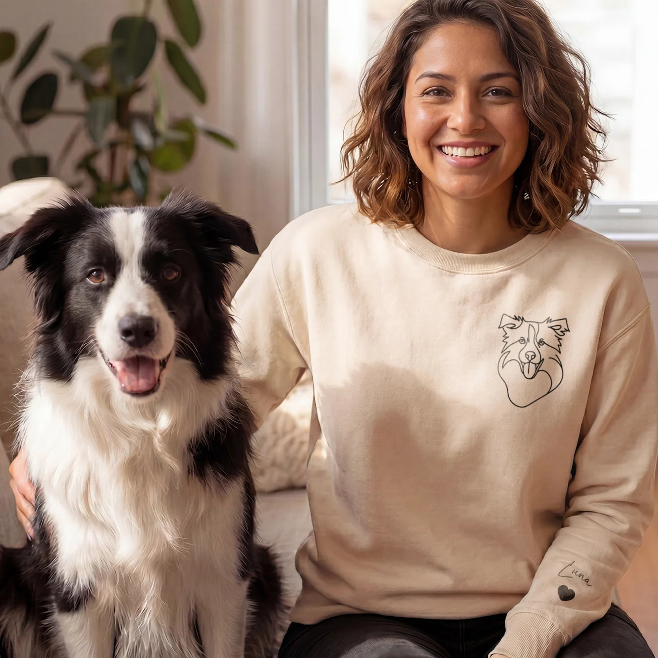 Personalized Sweater "Pet Line Art" with Sleeve Print