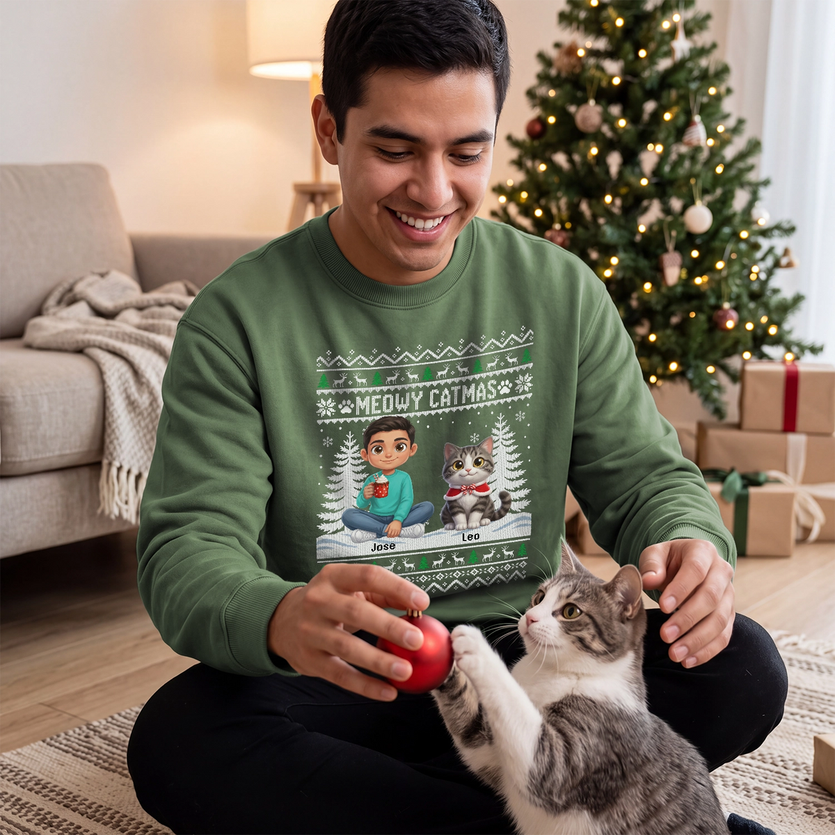 Personalized Sweater "Christmas Cartoon Cat"