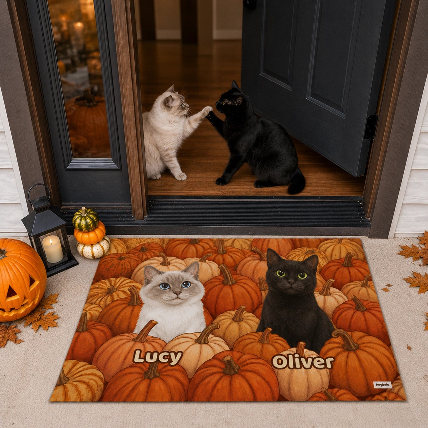 Personalized Doormat "Cats in the Pumpkin Field"