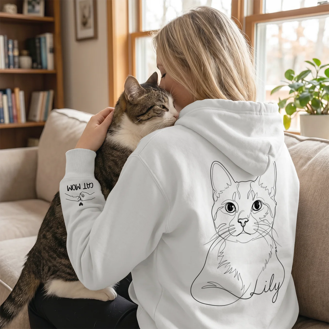 Personalized "Cat Mom" Hoodie with Sleeve Print