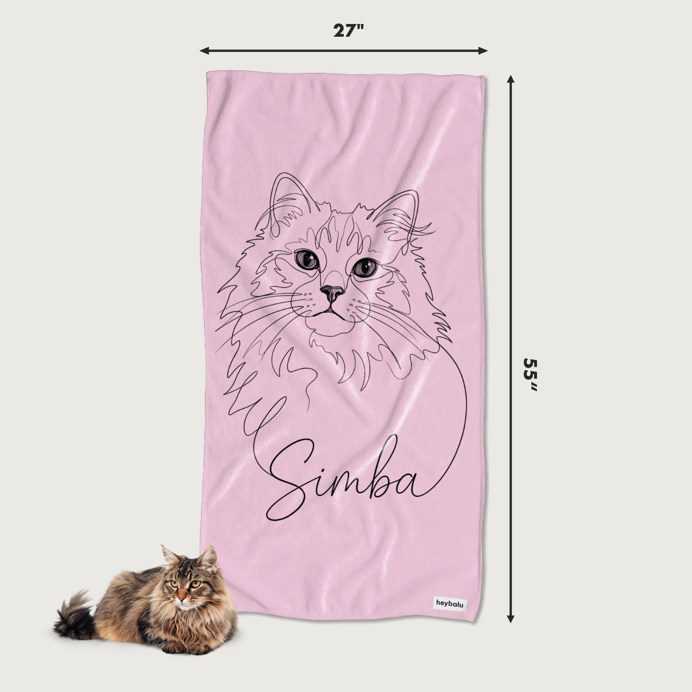 Personalized Cat Beach Towel "Line Art"