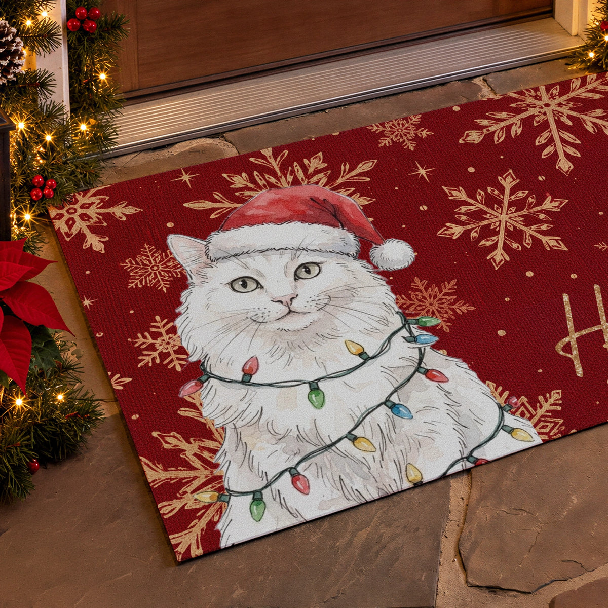 Personalized Doormat "Watercolor Cat Christmas"