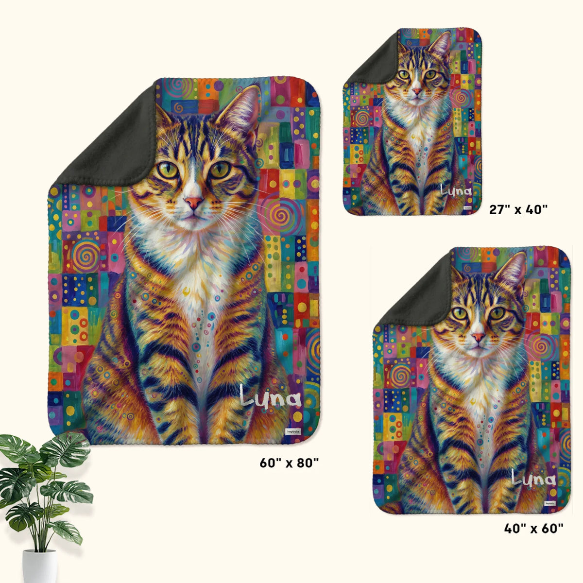 Graffiti Cat blanket in three sizes: 27" x 40", 40" x 60" and 60" x 80"