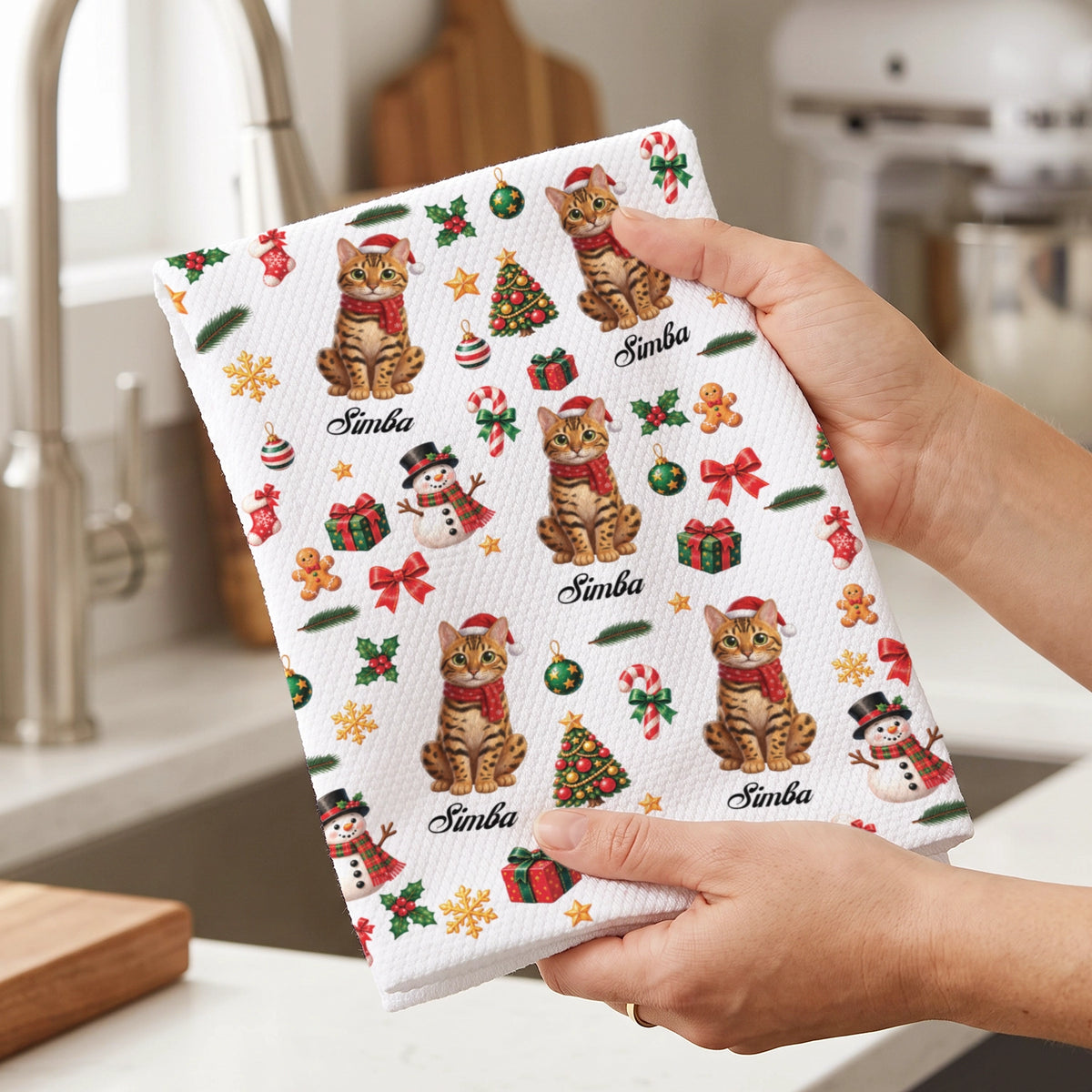 Personalized Kitchen Towel "Christmas Cat"