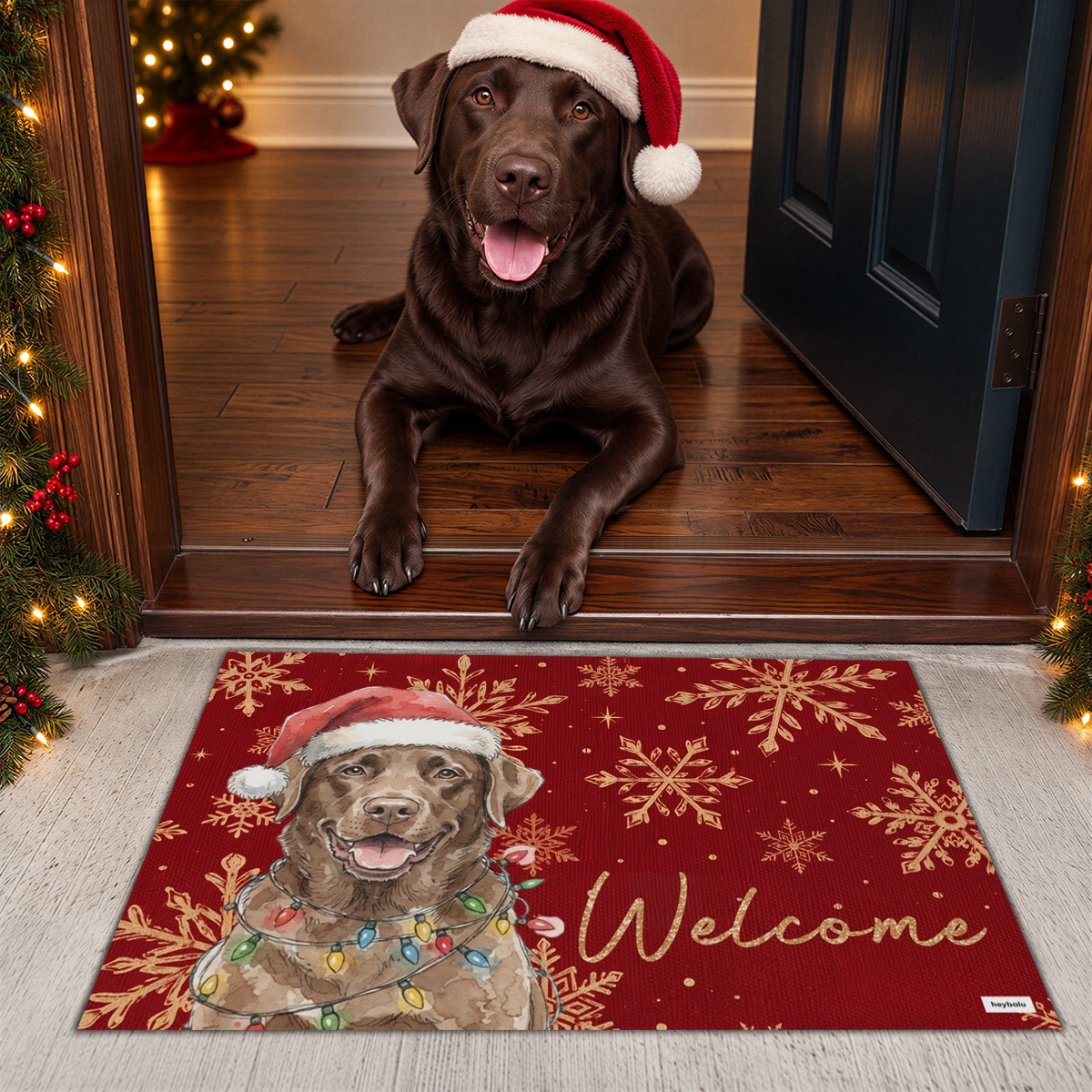 Personalized Doormat "Watercolor Pet Christmas"