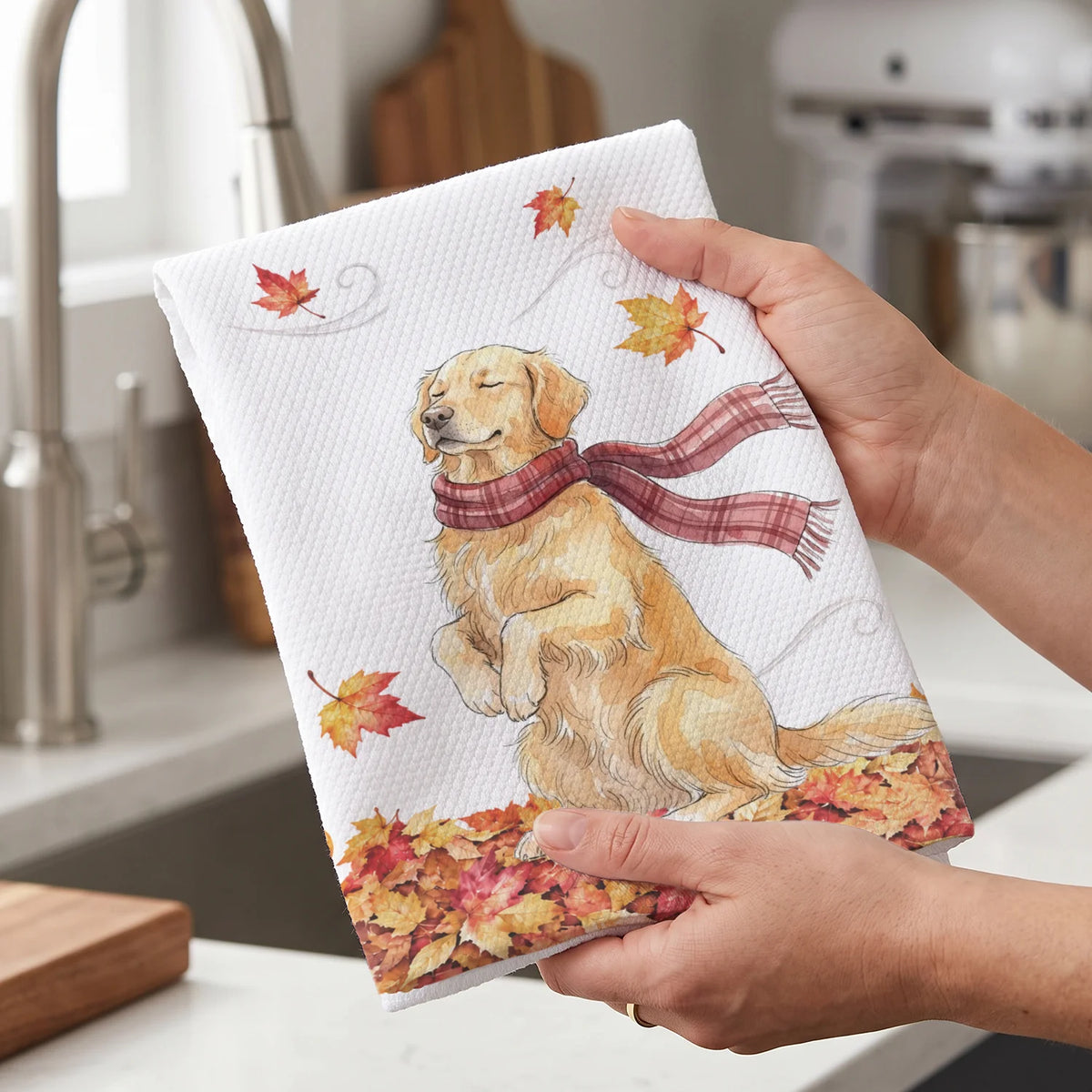 Personalized Kitchen Towel "Pet Photo Autumn"