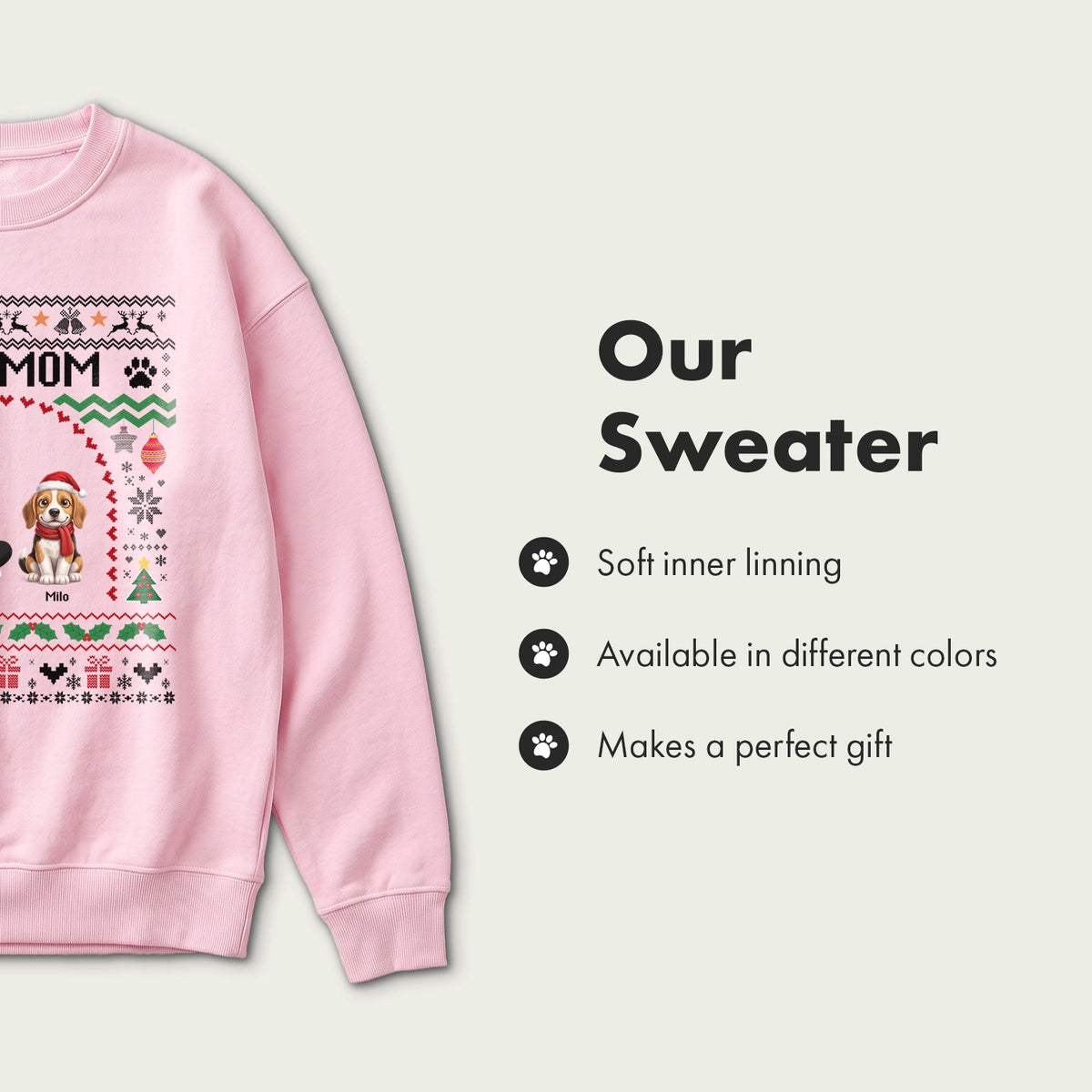 Sweater infographic: soft inner lining, available in different colors, makes a perfect gift