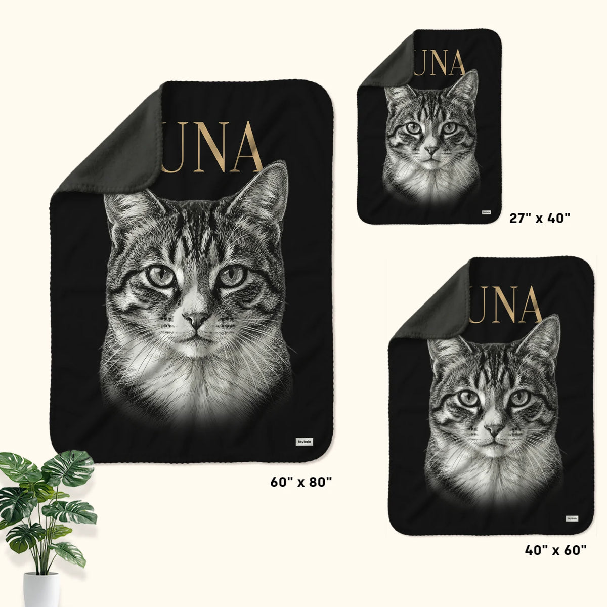 Retro Cat blanket in three sizes: 27" x 40", 40" x 60" and 60" x 80"