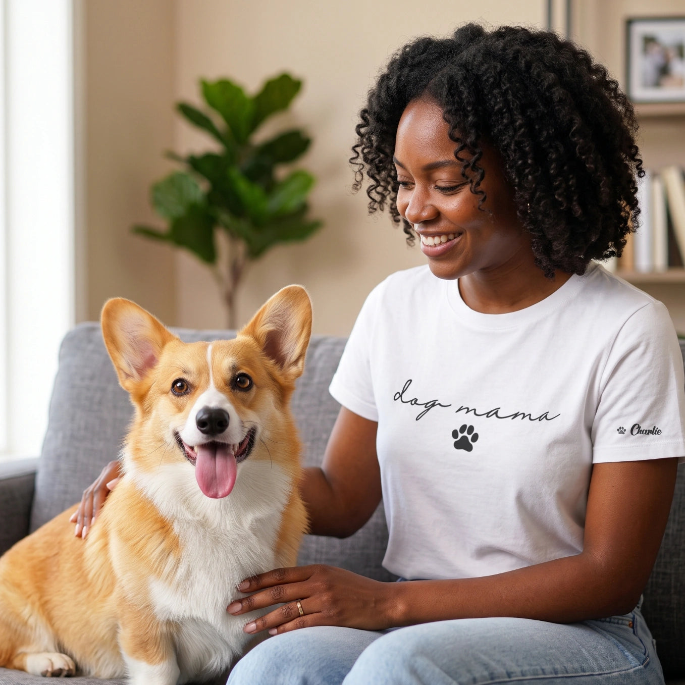 Personalized T-Shirt with Sleeve Print "Dog Mama"