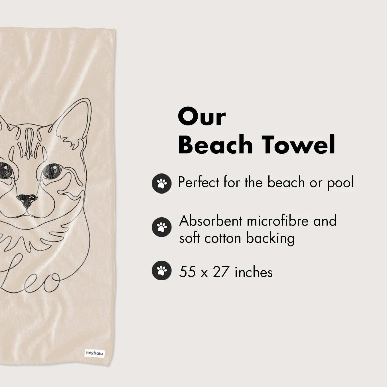 Personalized Cat Beach Towel "Line Art"