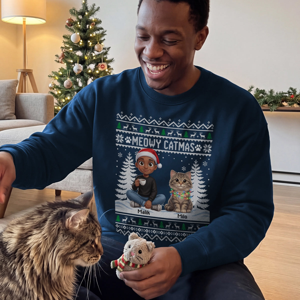 Personalized Sweater "Christmas Cartoon Cat"