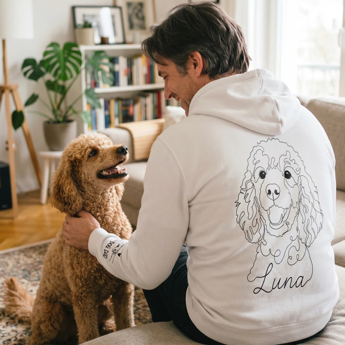 Personalized "Dog Dad" Hoodie with Sleeve Print & Backprint