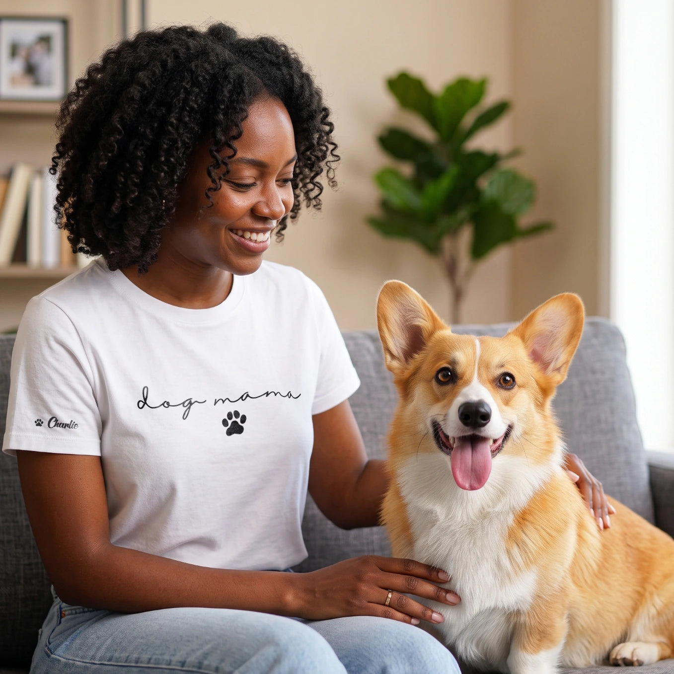 Personalized T-Shirt with Sleeve Print "Dog Mama"
