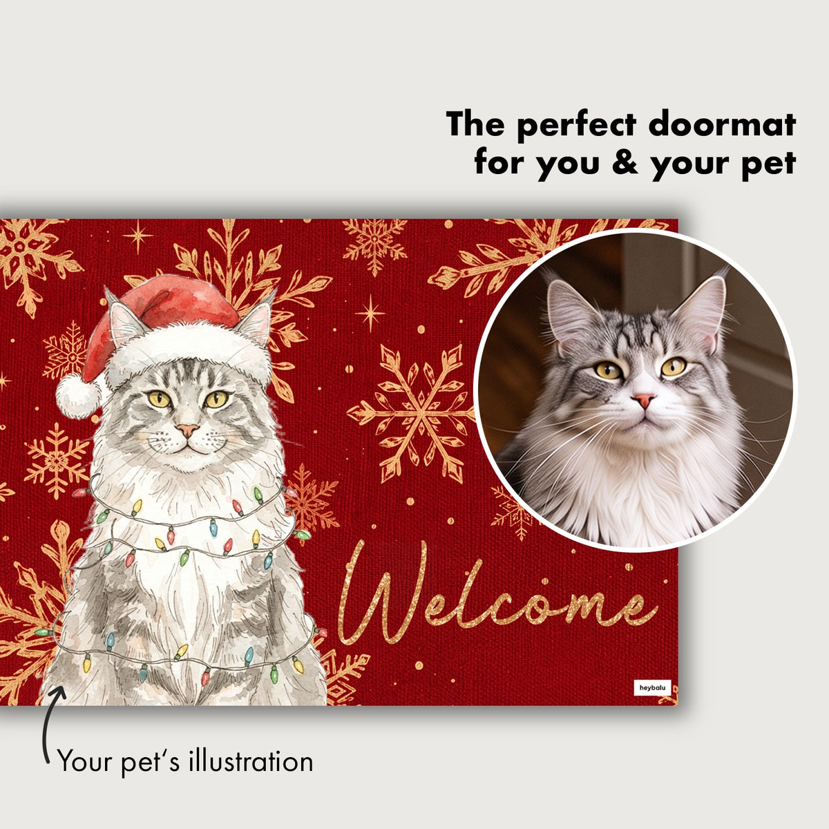 Personalized Doormat "Watercolor Cat Christmas"