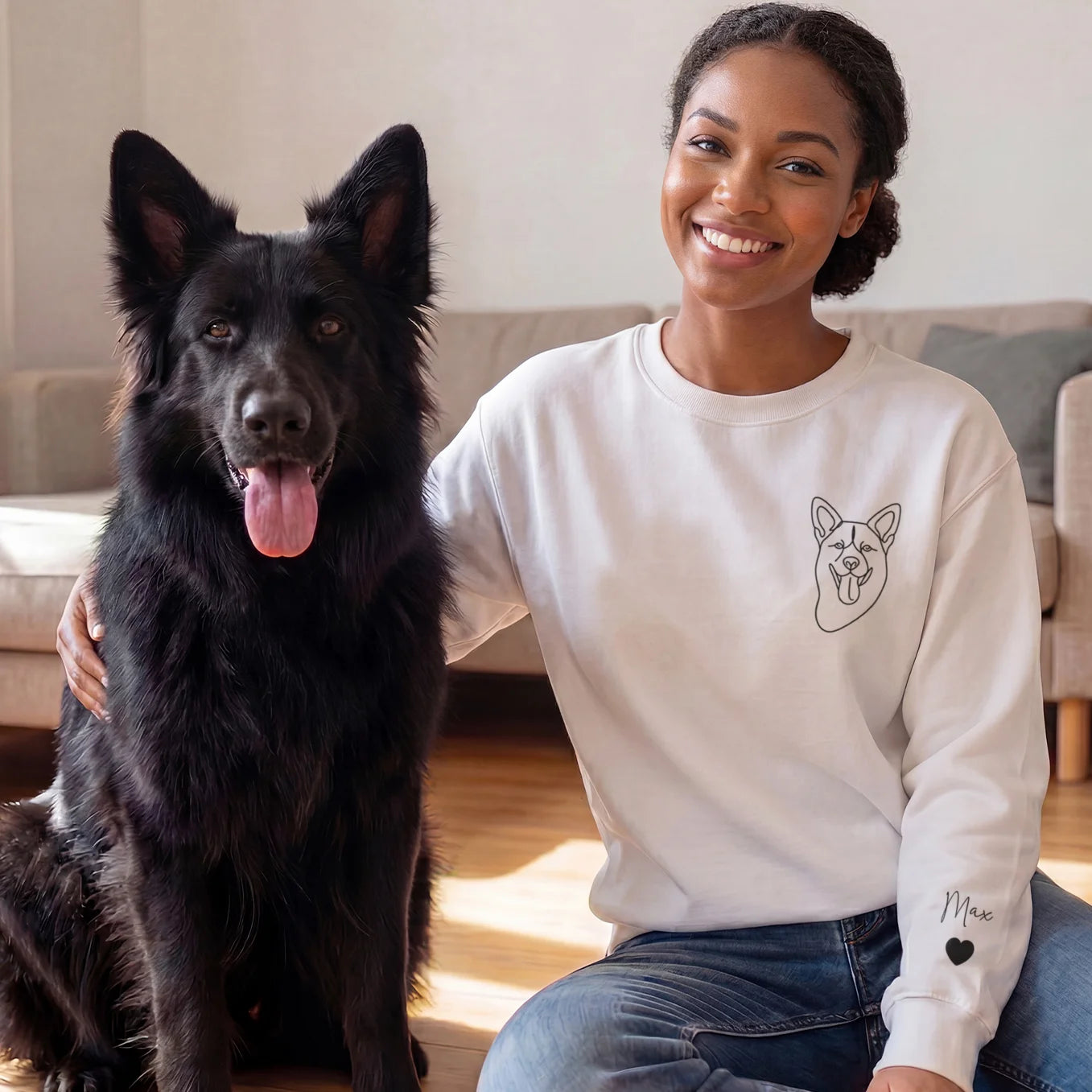 Personalized Sweater "Pet Line Art" with Sleeve Print