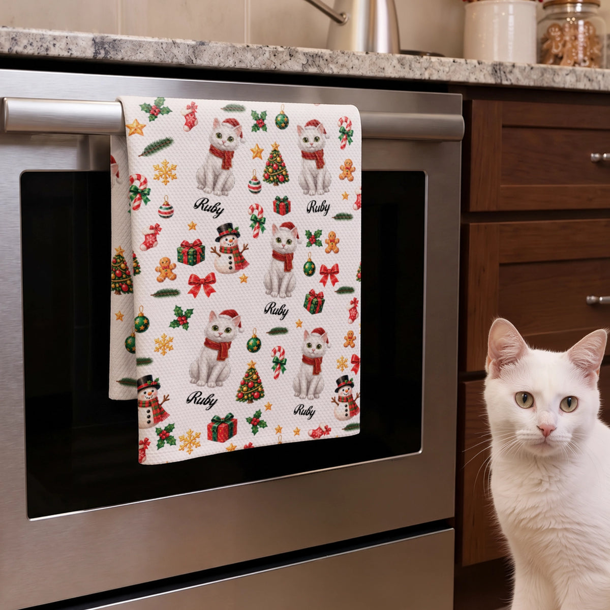 Personalized Kitchen Towel "Christmas Cat"