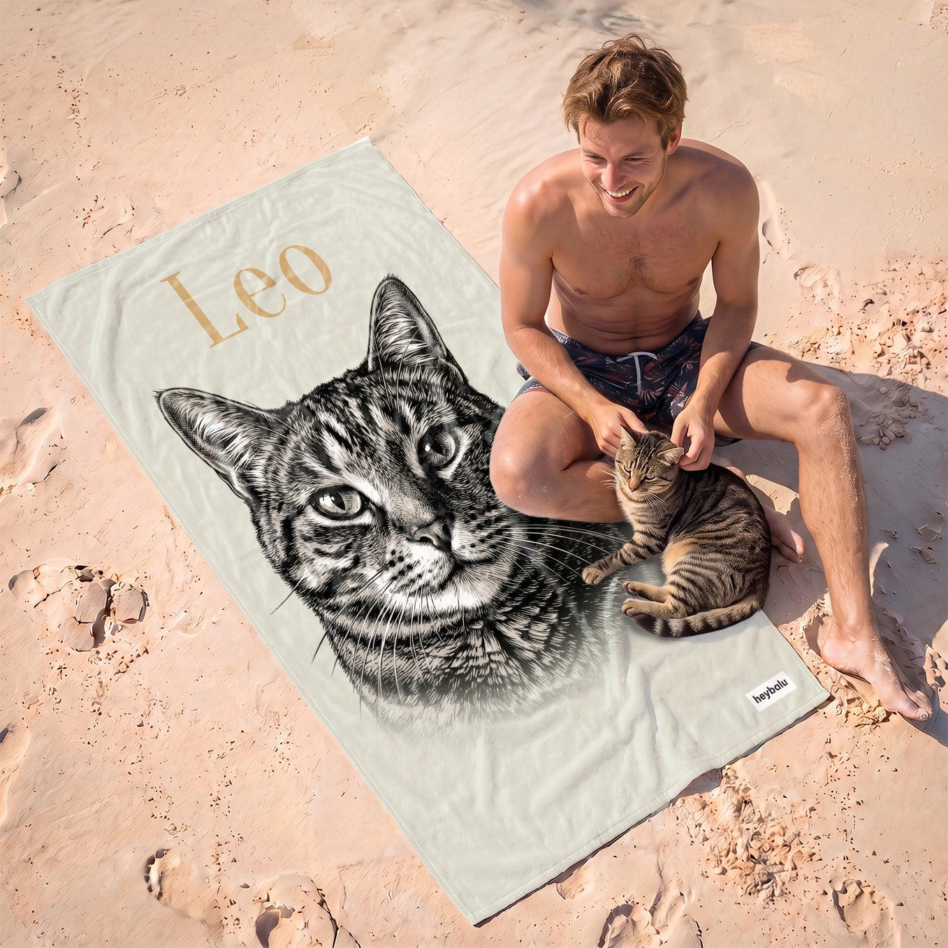 Personalized Beach Towel "Retro Cat"