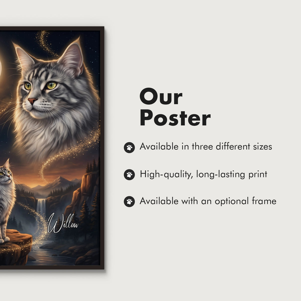 Infographic Howling Cat poster: three sizes, high-quality print, optional frame