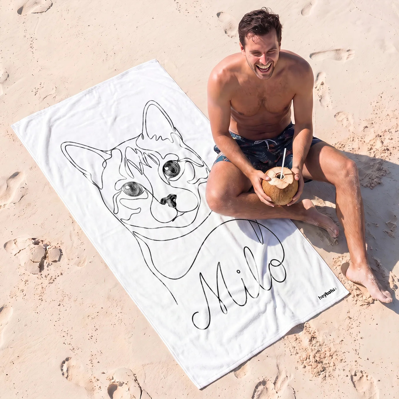 Personalized Cat Beach Towel "Line Art"