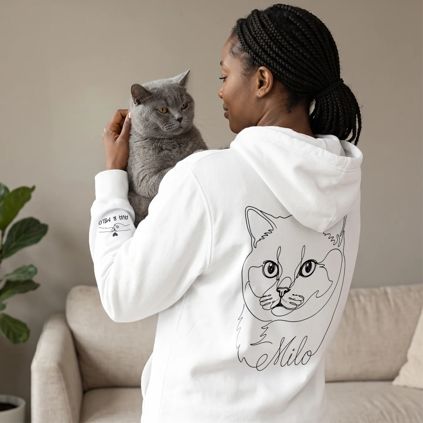 Personalized "Cat Mom" Hoodie with Sleeve Print