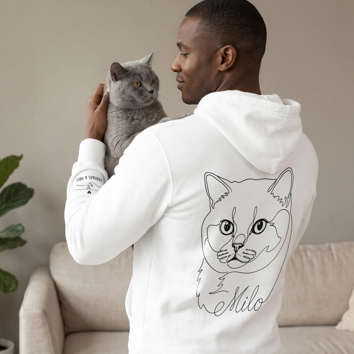 Personalized Hoodie "Cat Dad" with Sleeve Print