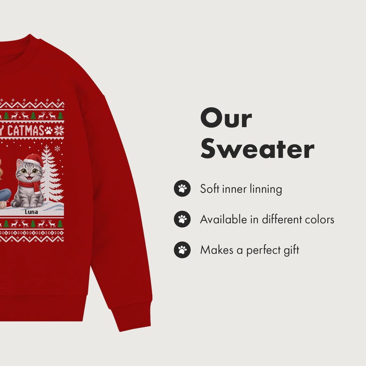 Personalized Sweater "Christmas Cartoon Cat"
