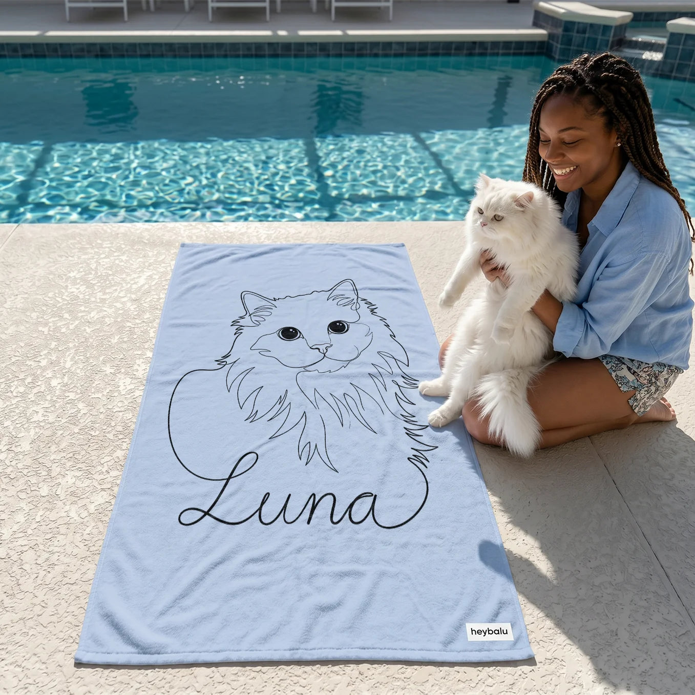 Personalized Cat Beach Towel "Line Art"
