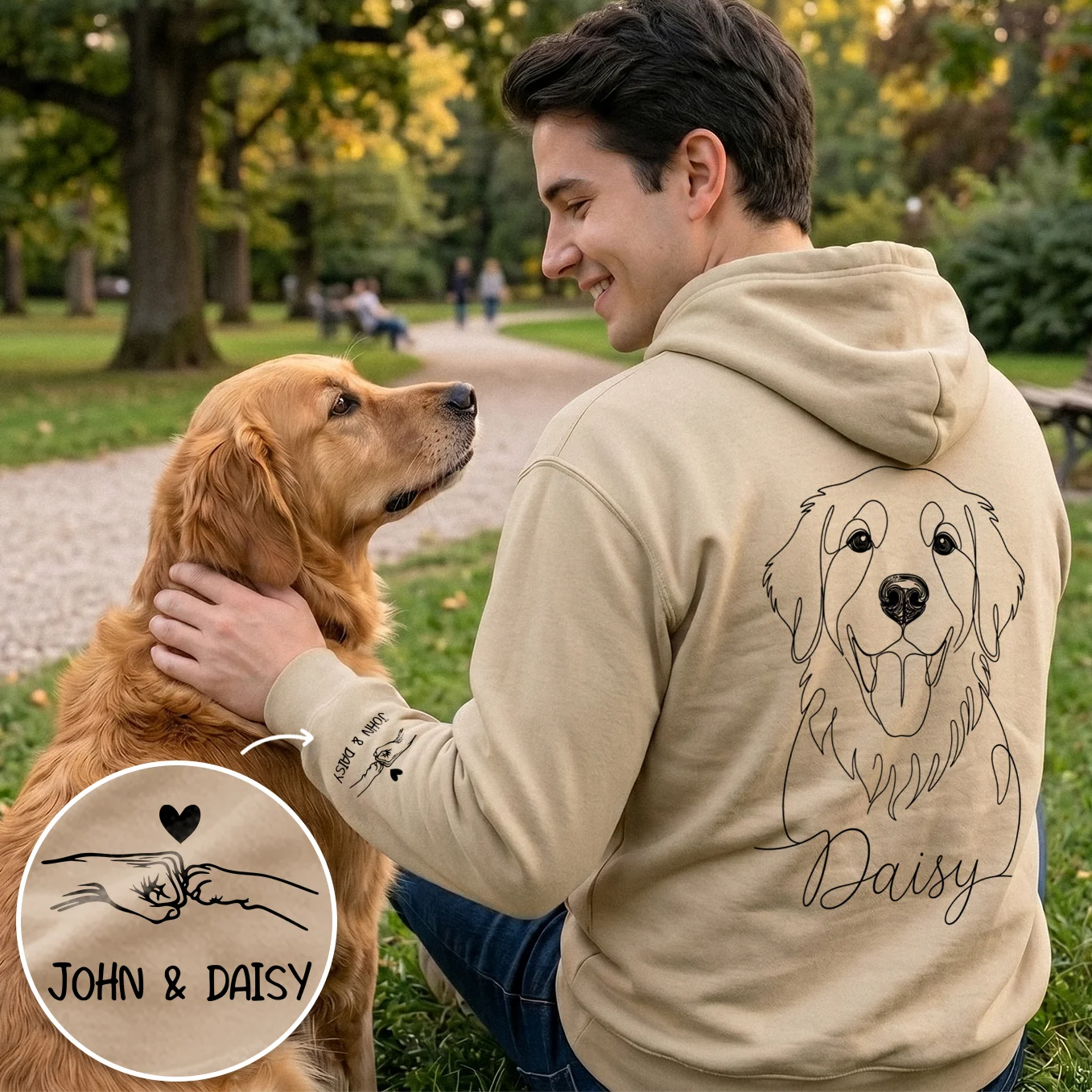 Personalized "Dog Dad" Hoodie with Sleeve Print & Backprint