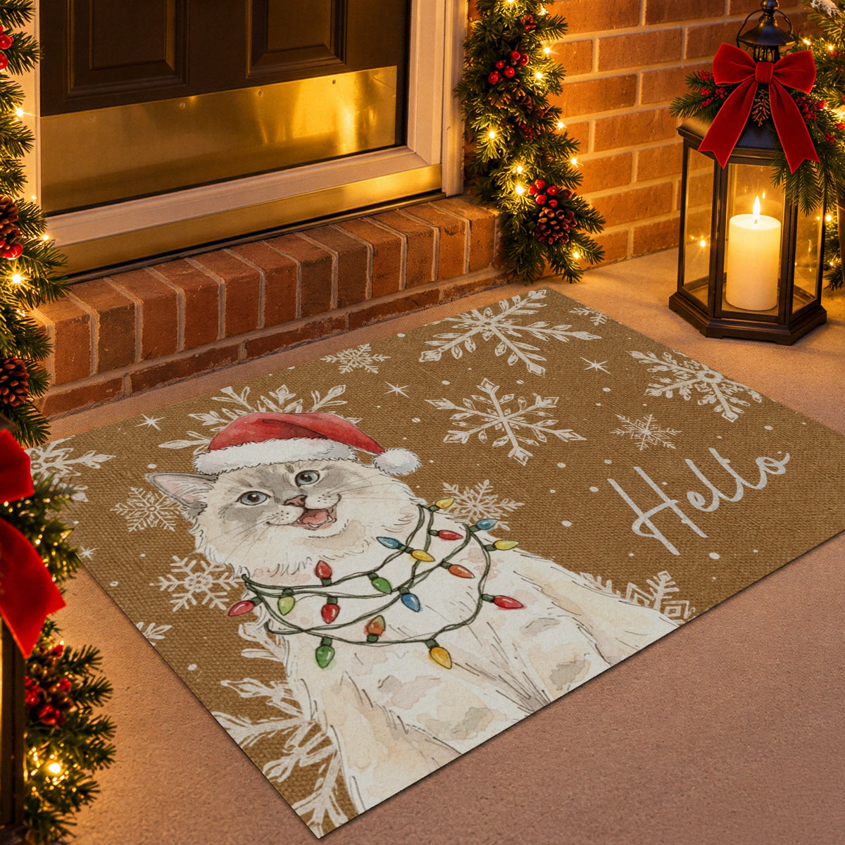 Personalized Doormat "Watercolor Cat Christmas"