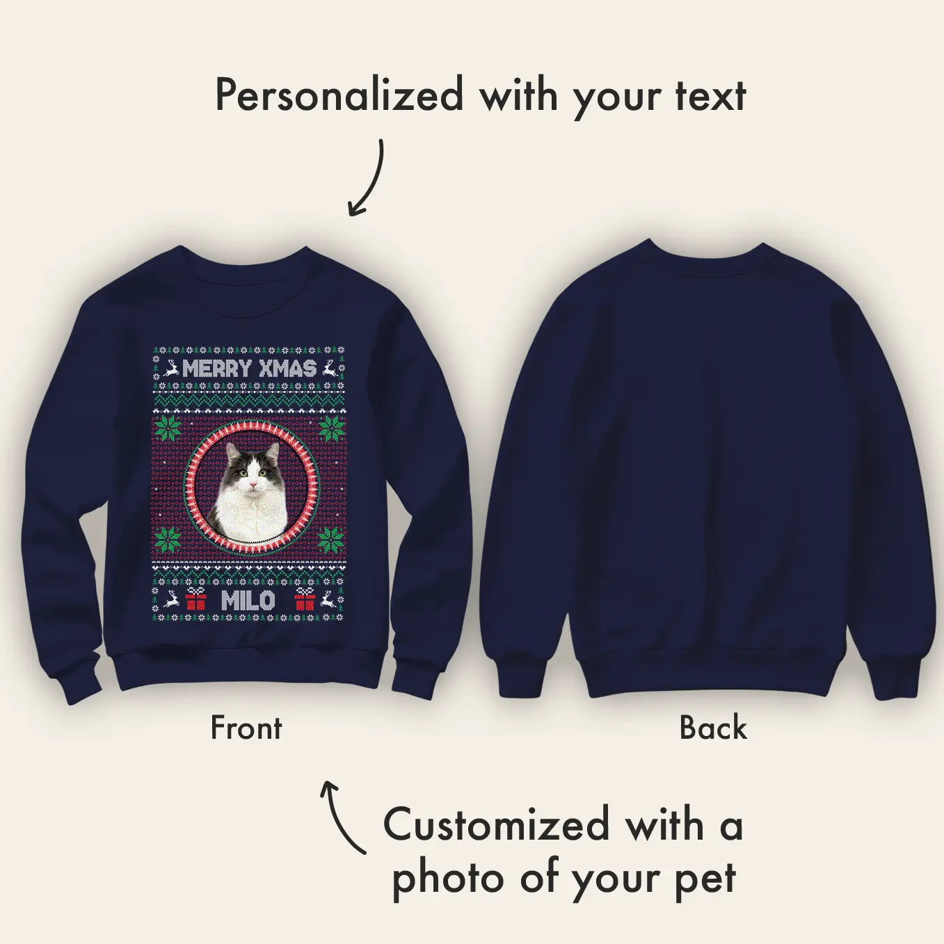 Personalized Christmas Sweater with Cat Photo