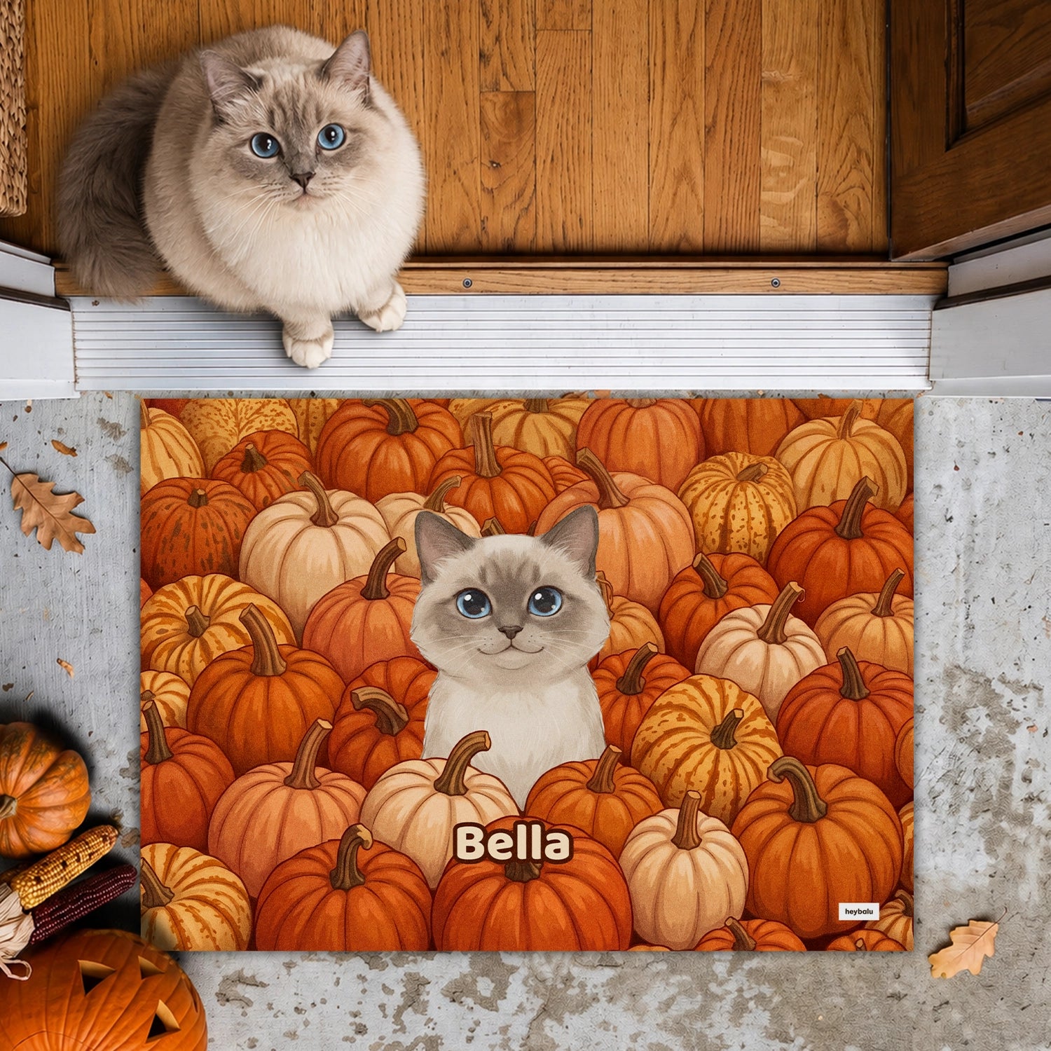 Personalized Doormat "Cats in the Pumpkin Field"