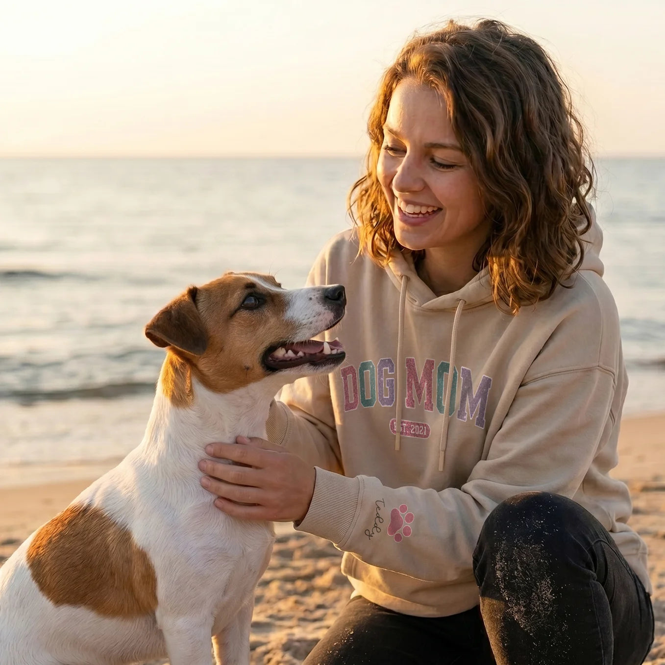 Personalized "Dog Mom Year" Hoodie with Sleeve Print