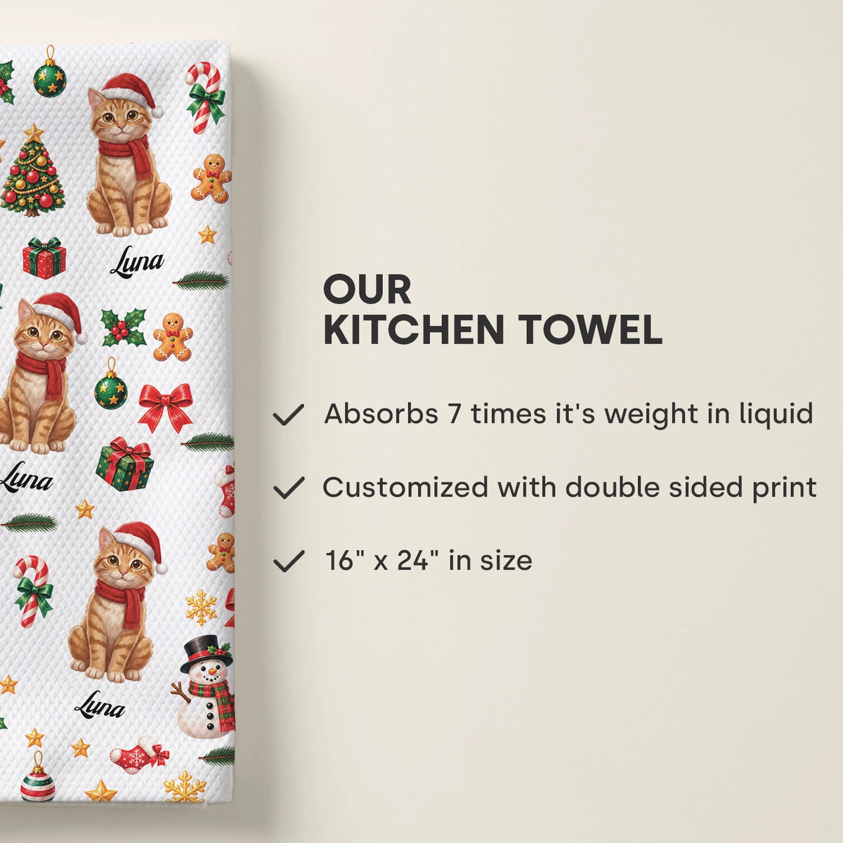 Personalized Kitchen Towel "Christmas Cat"