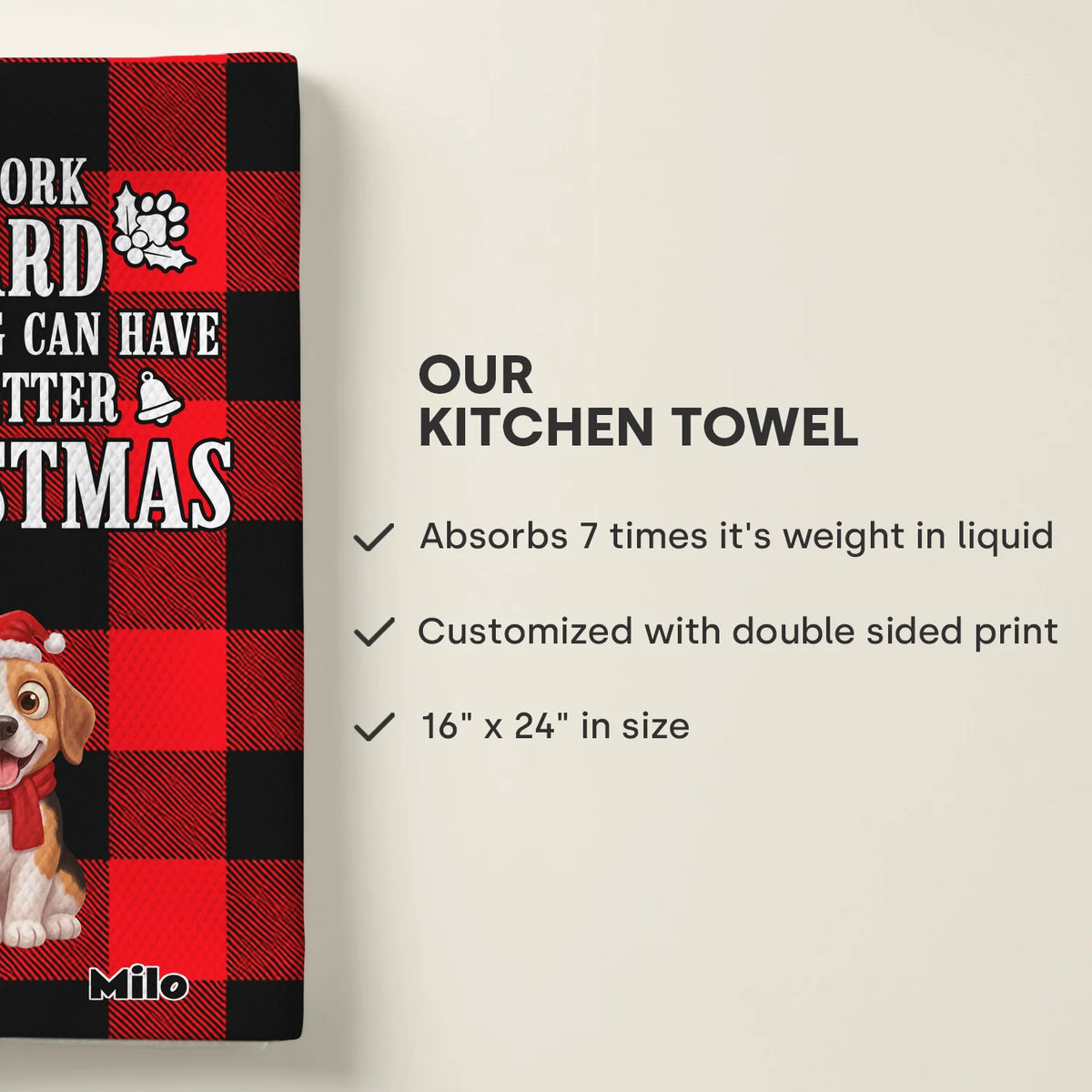 Infographic Christmas Dog kitchen towel: highly absorbent, double-sided print, 16" x 24"