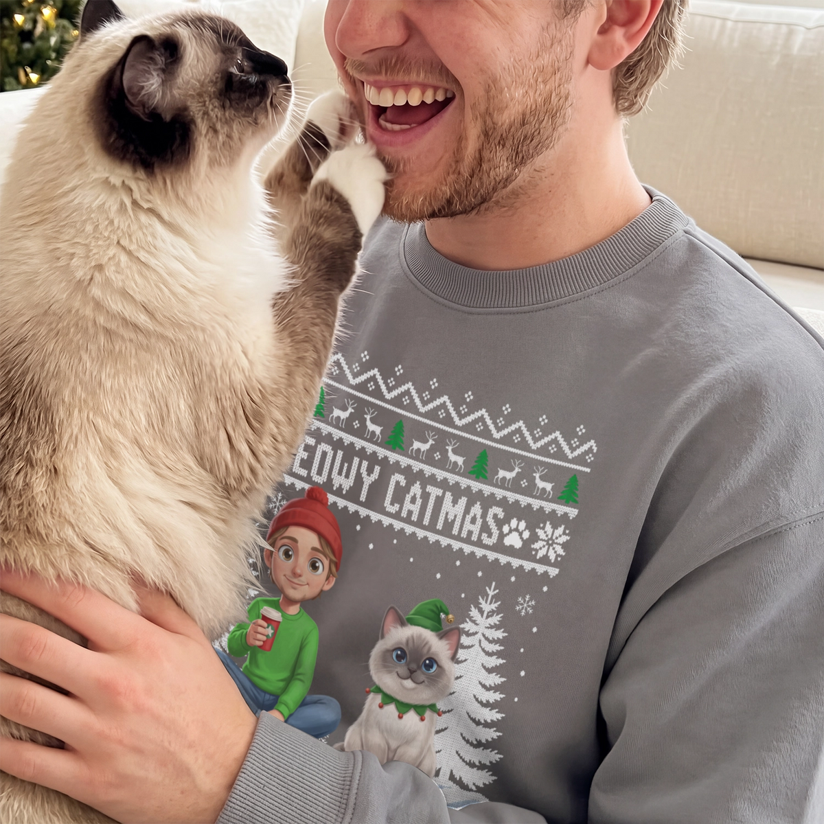 Personalized Sweater "Christmas Cartoon Cat"