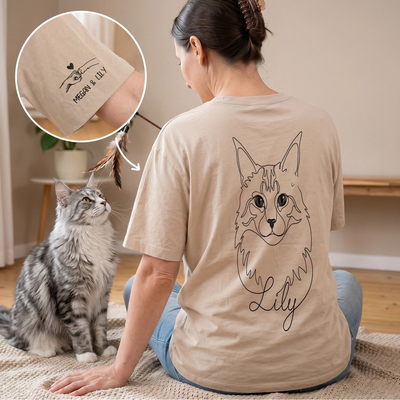 Personalized Shirt "Cat Mom" with Sleeve Print