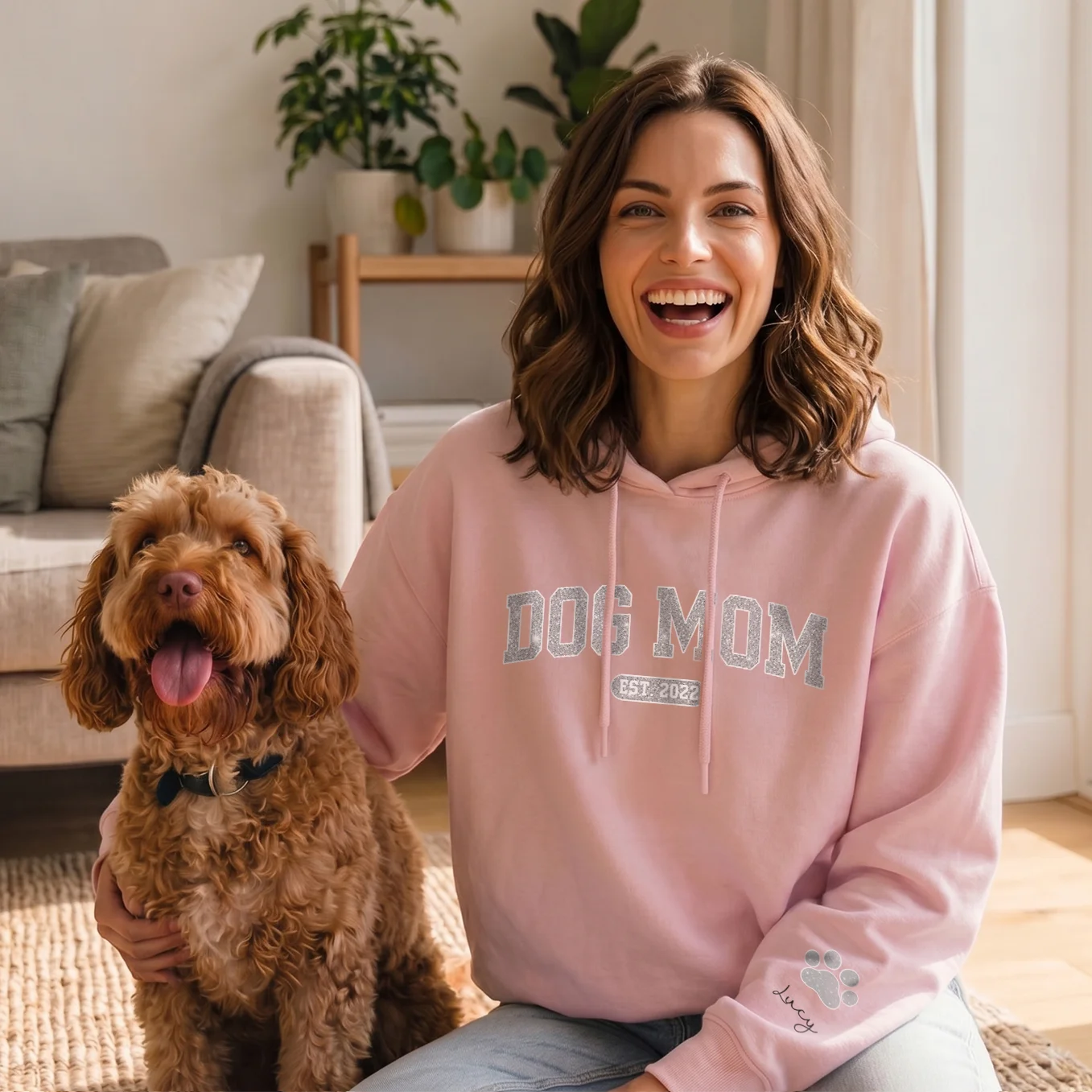 Personalized "Dog Mom Year" Hoodie with Sleeve Print