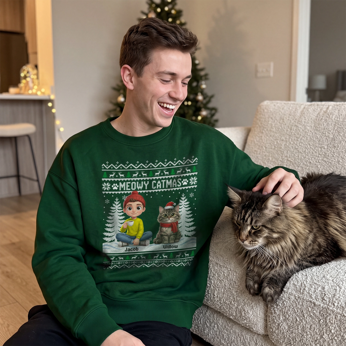 Personalized Sweater "Christmas Cartoon Cat"