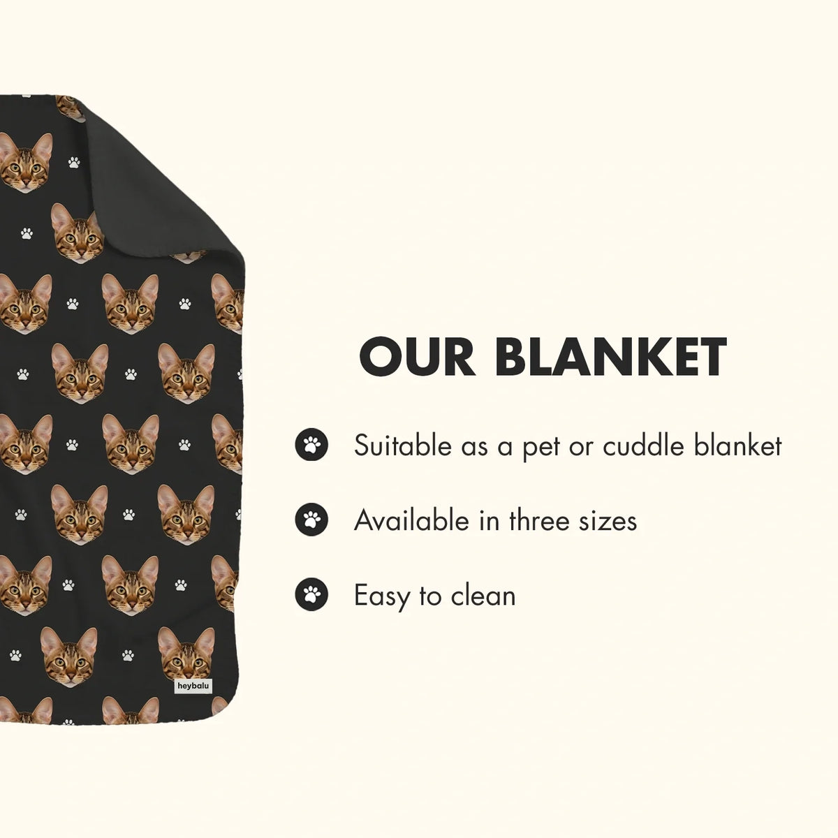 Infographic Cat Photo blanket: pet or cuddle blanket, three sizes, easy to clean