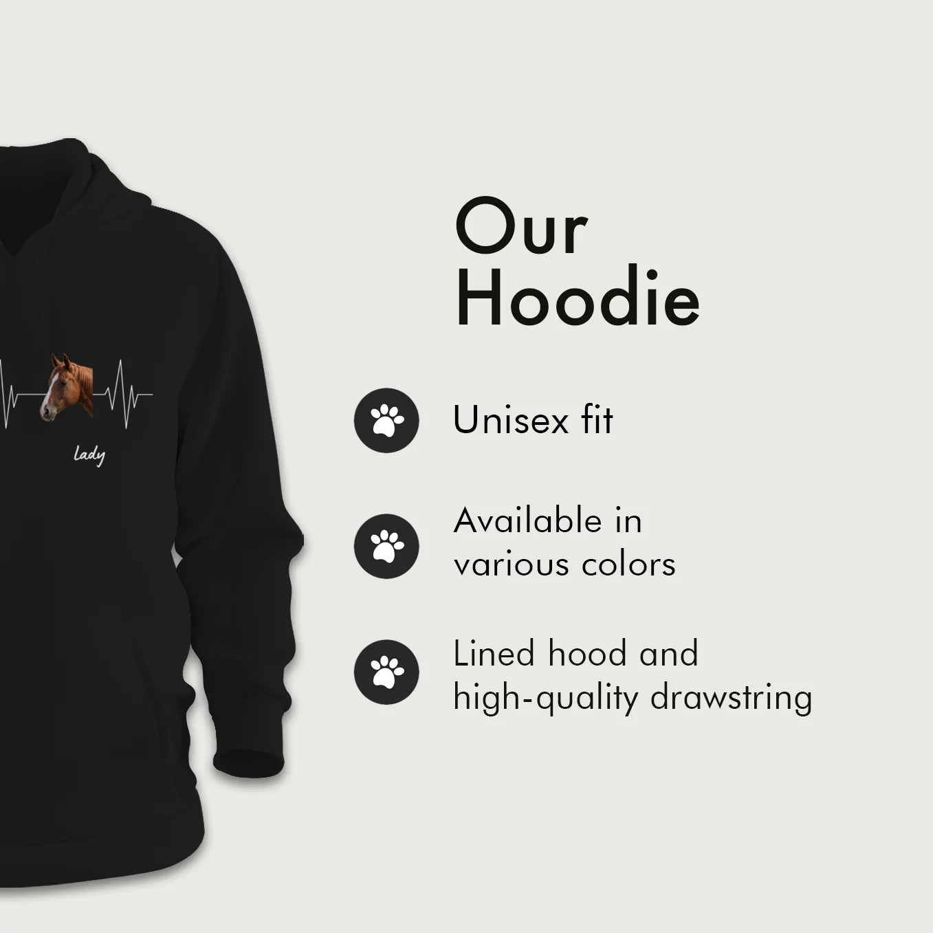 Personalized Hoodie "Heartbeat Horse Photo"
