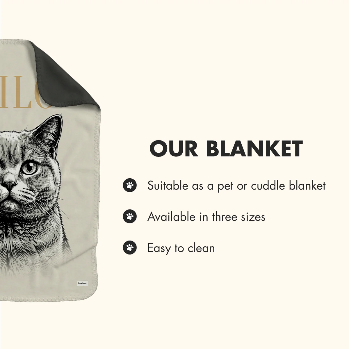 Infographic Retro Cat blanket: pet or cuddle blanket, three sizes, easy to clean